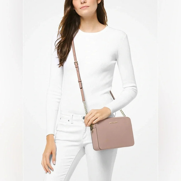 MICHAEL Michael Kors Handbags - Jet Set Large Saffiano Leather Crossbody Bag Pink EUC